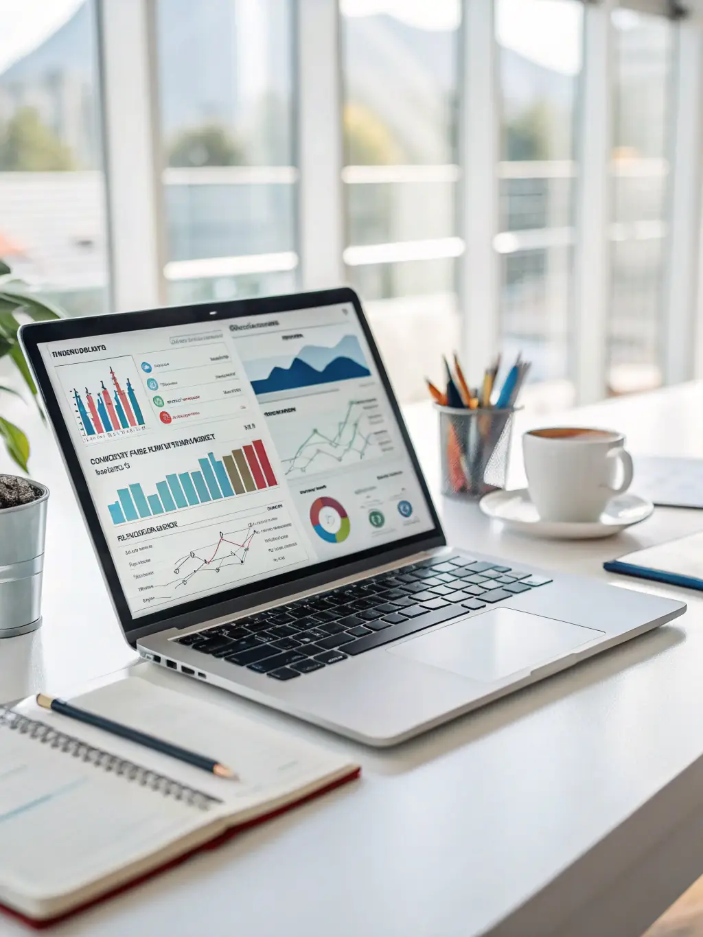 A laptop displaying a website's SEO performance metrics, highlighting keyword rankings, organic traffic growth, and overall search engine visibility.