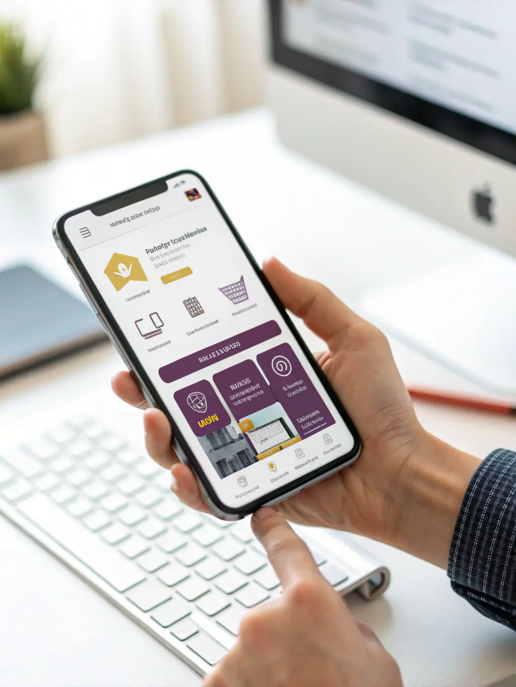 A professional, high-quality photo of a clean, modern website design on a mobile phone, showcasing its responsiveness and user-friendliness. The website should be for a local home service company.