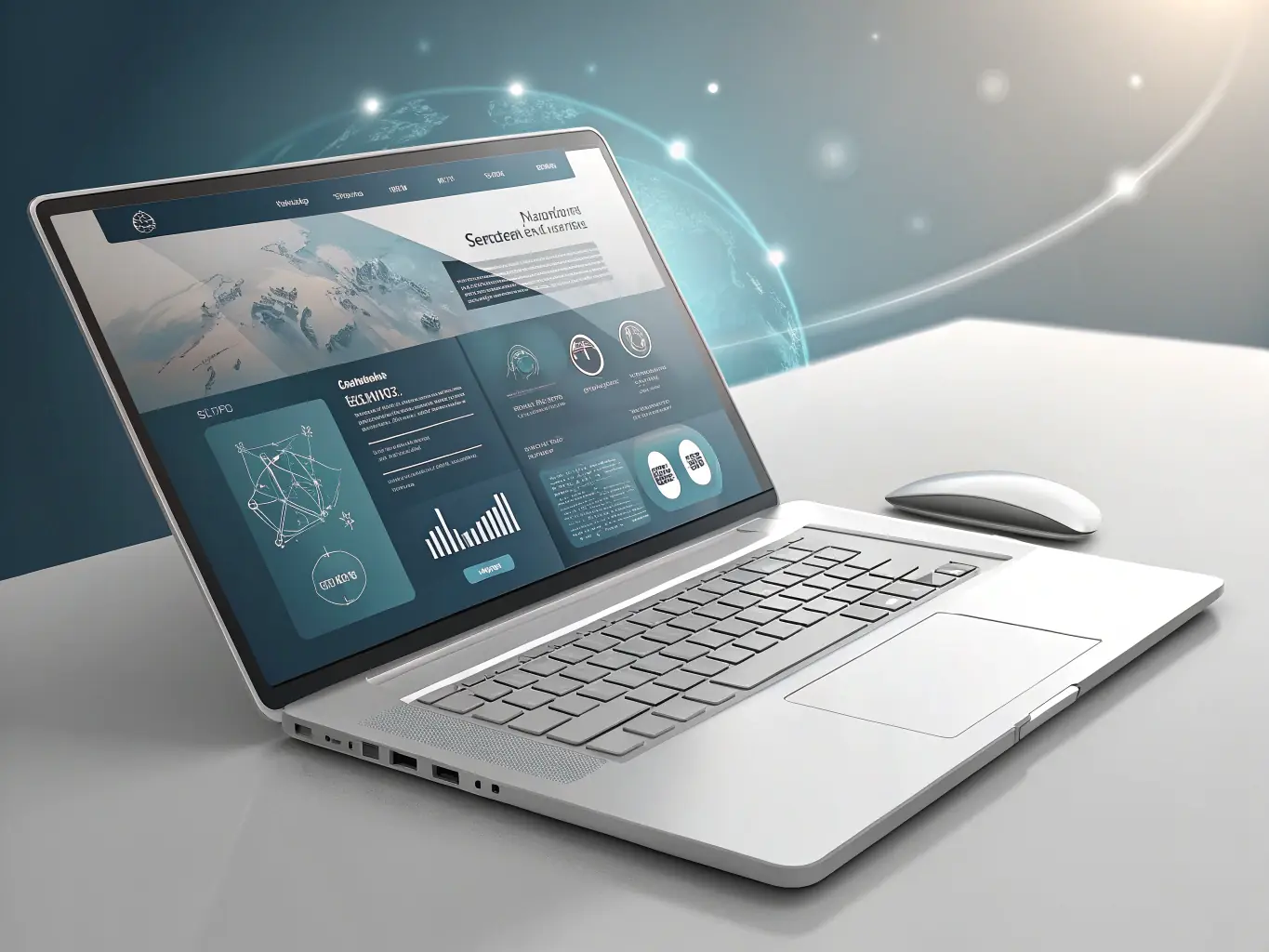 A laptop displaying a website wireframe, highlighting the conversion-focused structure with a prominent contact form and service area map.