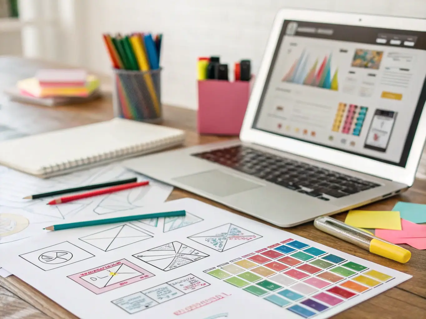 A digital illustration showing a website being built on a computer screen, representing the draft creation stage of the Nero Niche website building process.