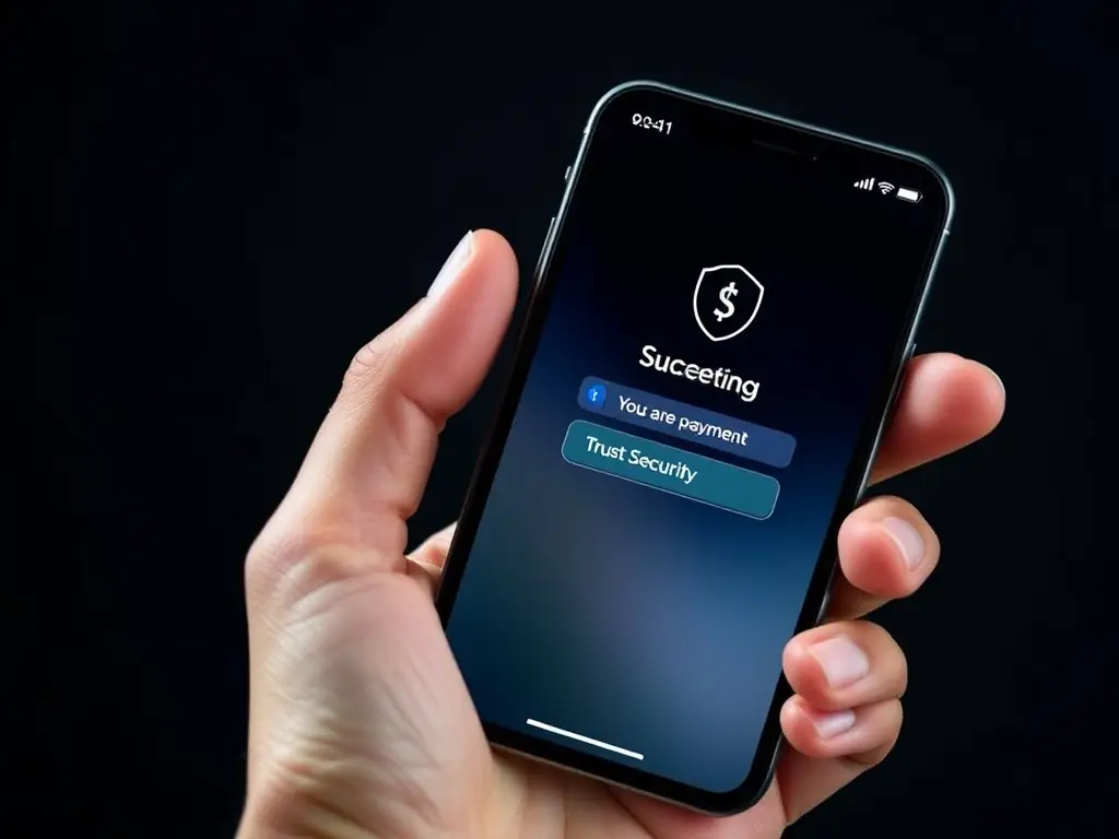 A digital illustration depicting a hand making an online payment via a mobile phone, symbolizing the first step of the Nero Niche website building process: payment and intake.