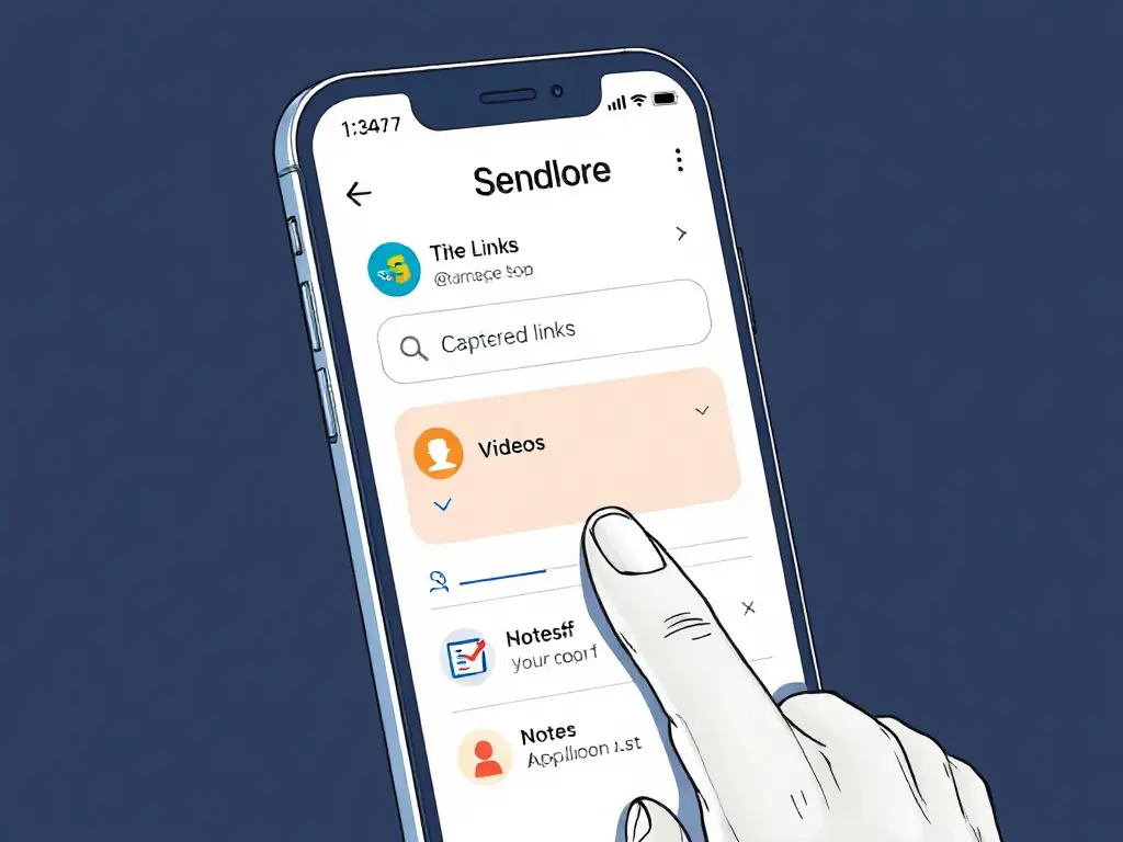 A visual of a mobile app prototype for Sendlore, showing a user-friendly interface for capturing and searching saved content on the go, styled in Nero Niche’s signature dark theme.