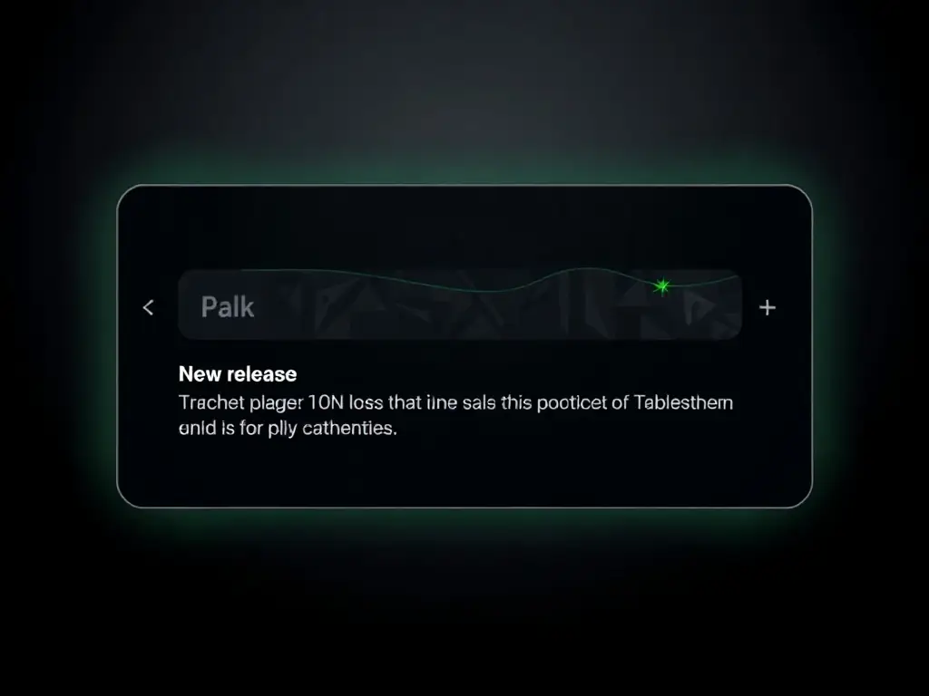 A notification panel mockup displaying a new release announcement, with subtle gradients and green accent highlights, on a near-black interface.