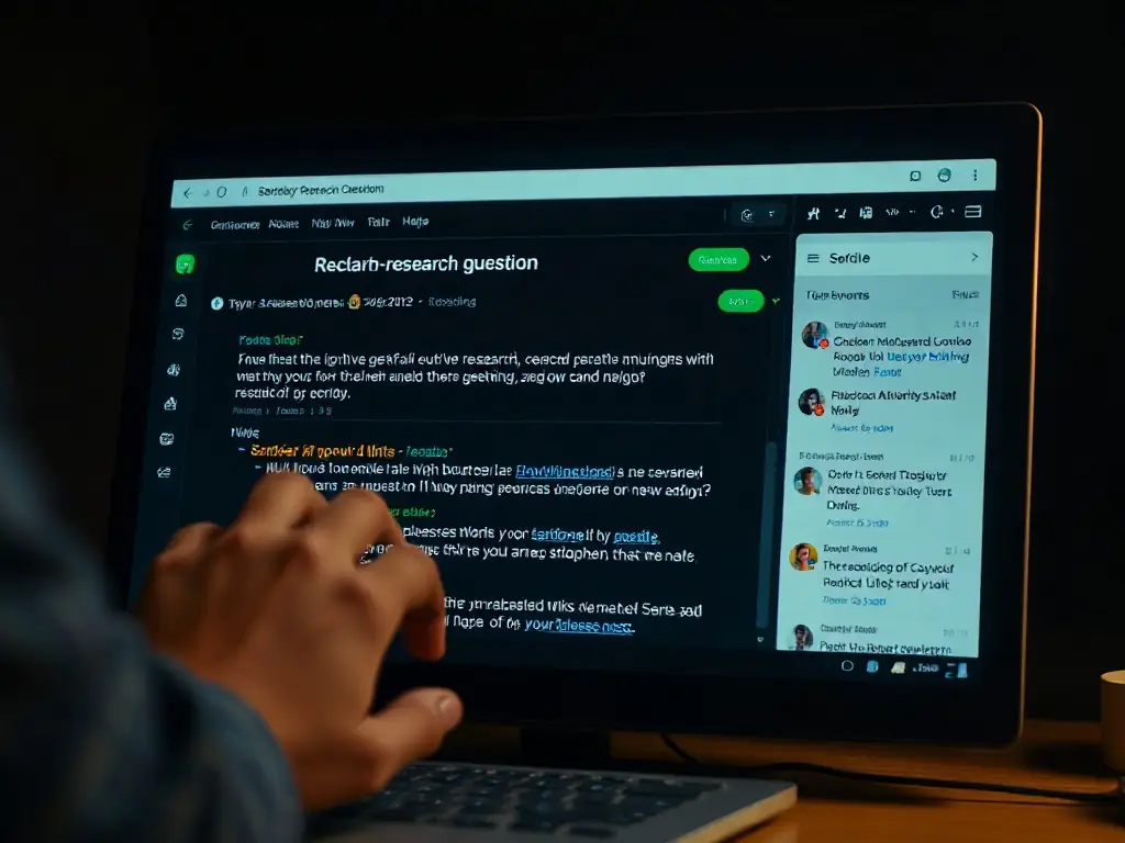 A clean interface view of Sendlore’s cross-note question feature, with a user typing a research question and the app surfacing relevant notes, highlights, and source links in a dark, modern layout.