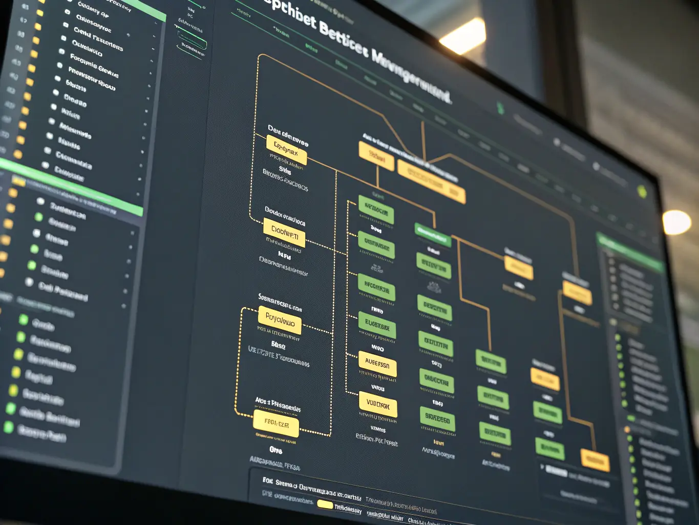 A modern UI view of a tagging and folder system, with content cards being organized into labeled folders and tags, all styled in a premium dark mode with green accent highlights.
