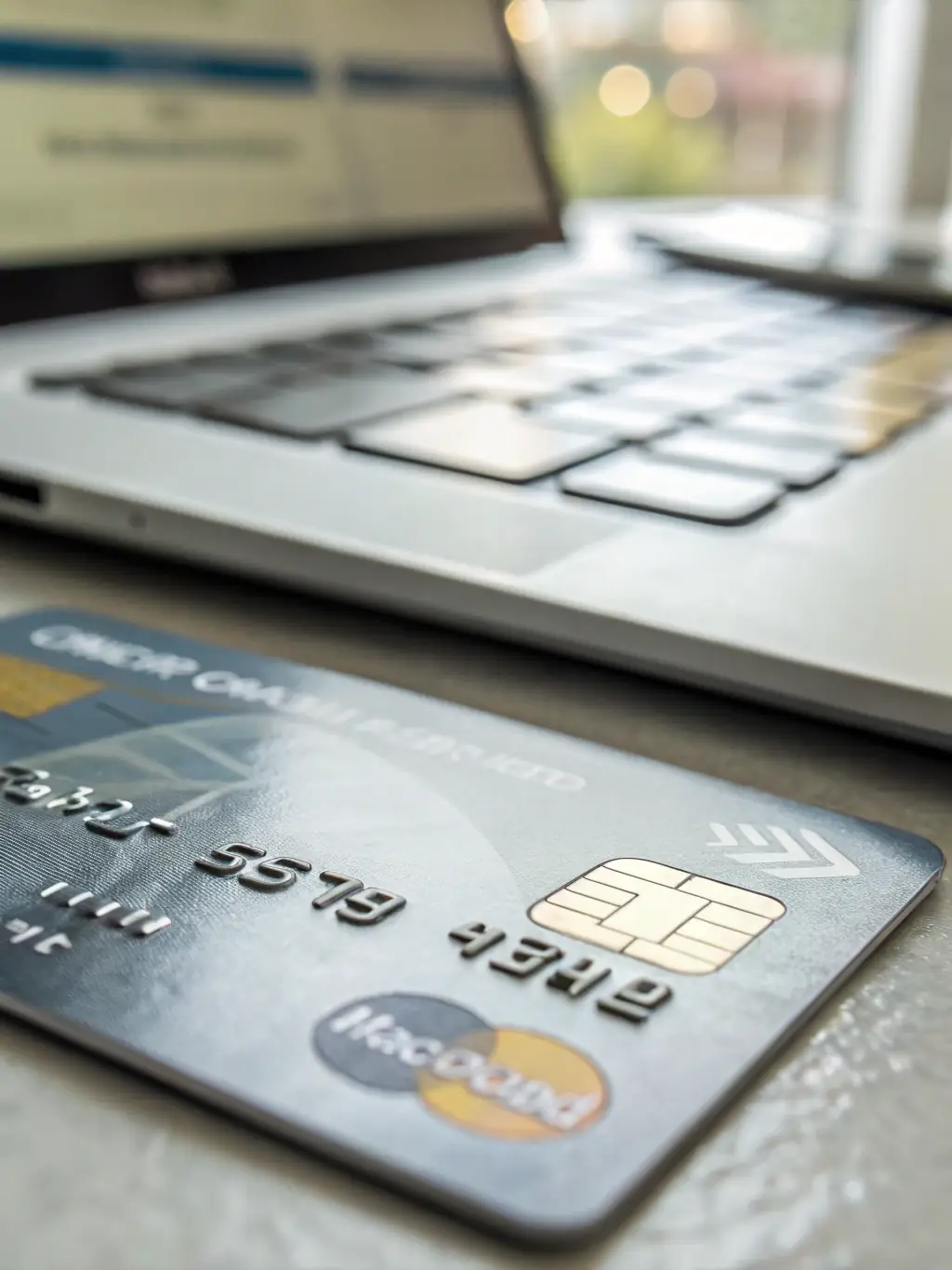 A close-up of a credit card and a padlock icon on a sleek black and white background, evoking secure online payment for premium gadgets.