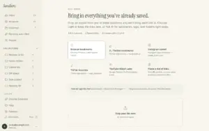 Sendlore import screen for browser bookmarks, X bookmarks, Instagram saved posts, TikTok favorites and YouTube