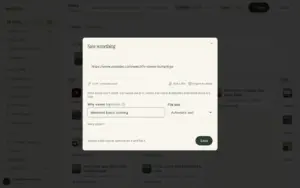 Sendlore save dialog with a pasted link and a Why I saved this field